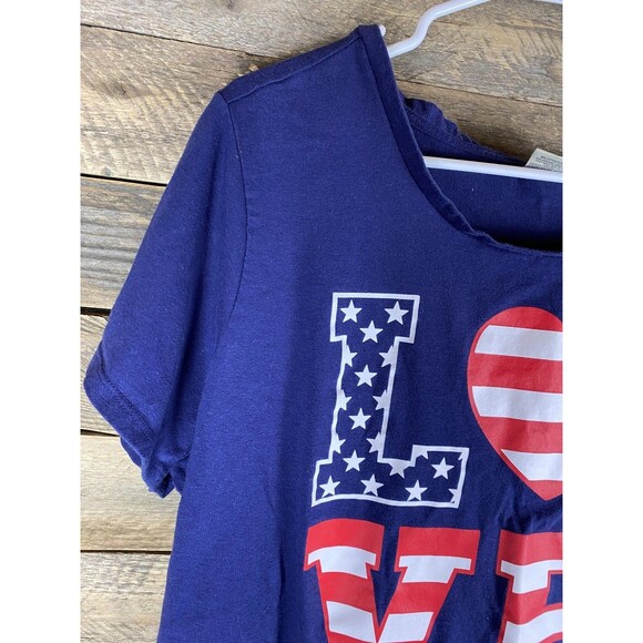 Bobbie Brooks Women's Navy Blue 2X Cotton Patriotic LOVE Top - Picture 2 of 9